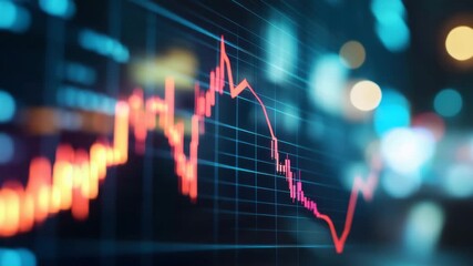 Red financial graph chart with fluctuating line digital screen showing market trend and data analysis alongside colorful glowing stock market graph lines and vibrant dynamic financial data trends - Powered by Adobe