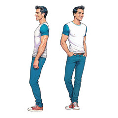 Side and Front View of Young Man in Trendy Clothing