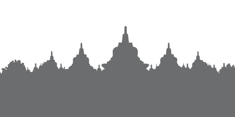 Classic Borobudur silhouette vector combined with modern minimalist style, showing the harmony of culture and art, perfect for design background needs, social media, tourism banners, 
