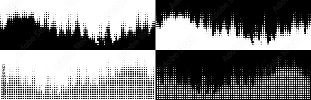 Wall mural halftone wavy pattern collection. circle dots wavy background. curved wave sound gradient texture. v