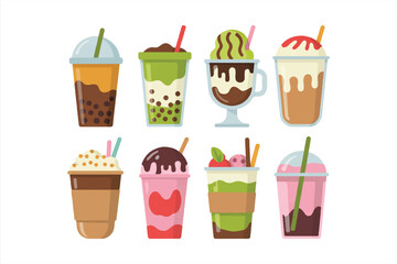 Set of painted ice cream with faces - Funny cartoon ice cream.