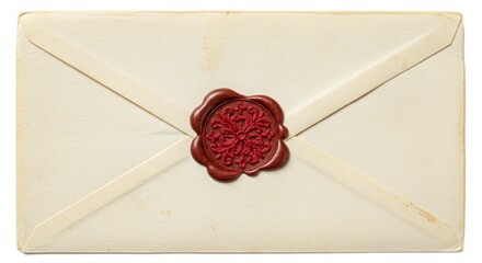 Vintage Envelope Sealed with Wax on White Background


