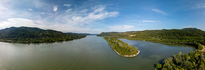 Aerial view of Visegrad castle in Hungary, next to Danube river in Danube bend