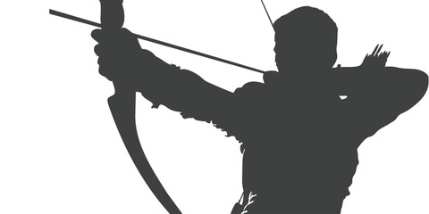 Vector illustration of a silhouette of a professional archer, bow fully drawn, focused on the target, emphasizing accuracy, strength, and elegance for sports poster design needs, guidebooks, and dynam