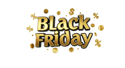 Fototapeta premium Golden Black Friday sale announcement with falling coins and percentage symbols