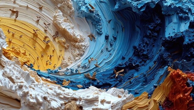 Abstract painting with swirling colors and textured brushstrokes.