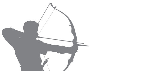 Vector illustration of a silhouette of a professional archer, bow fully drawn, focused on the target, emphasizing accuracy, strength, and elegance for sports poster design needs, guidebooks, and dynam