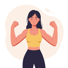 Fit woman flexing arms showing strength and confidence