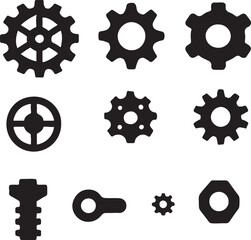 Gear set with cogwheels, industrial machine engineering vector illustration