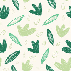 Seamless Hand-Drawn Floral and Leaf Pattern in Crayon Style