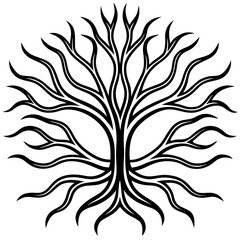 Line Art Tree Roots and Branch Fusion