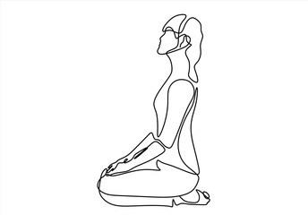 Continuous Line Drawing of Woman Yoga. Pose Lotus Yoga Concept with Female Meditation in Simple Linear Style. Woman Relax in Editable Stroke.
