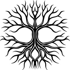 Line Art Tree Roots and Branch Fusion