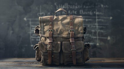 A photo of a school bag with a chalkboard backdrop