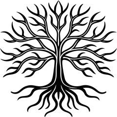 Line Art Tree Roots and Branch Fusion