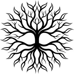 Line Art Tree Roots and Branch Fusion
