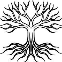 Line Art Tree Roots and Branch Fusion