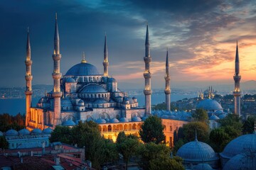 Naklejka premium Majestic mosque at twilight, Istanbul