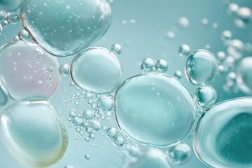 Abstract image of various sized, light teal and clear bubbles