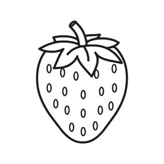 Strawberry line art illustration, simple fruit outline for coloring book page.
