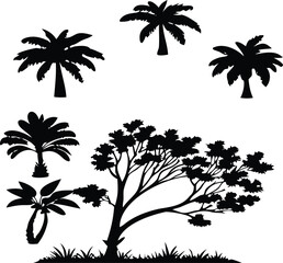 Tropical trees silhouettes palm foliage vector