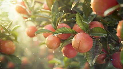 A photo of a grapefruit tree with pink grapefruit