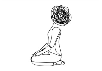 Mental Distress A Kneeling Figure with a Scribbled Head. line icon-continuous line drawing. Editable stroke. 