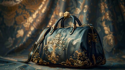A photo of a handbag with elegant gold accents.