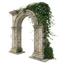 Obraz premium Stone garden archway with climbing ivy isolated on a transparent background png