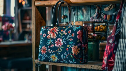 A photo of a handbag with floral patterns