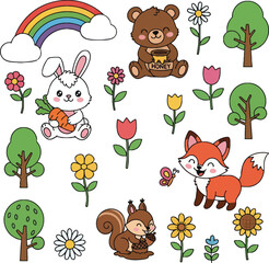 Naklejka premium Funny cartoon animal set with dog cat lion elephant and more in a cute vector collection