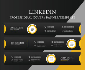 Linkedin professional cover banner template with yellow accents and circular icons