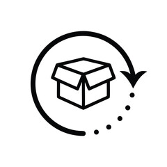 Return package vector icon. Delivery parcel illustration symbol. Cargo goods box sign or logo.
