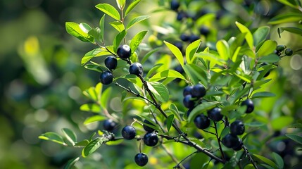 A photo of a huckleberry tree with huckleberries