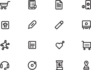 Modern icon set for business, shopping, and communication.
