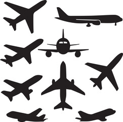 Clean vector illustration of various types of aircraft in flight
