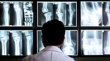 Doctor Reviewing Medical X-Ray Images of Leg Bones