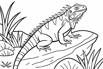 coloring page line art the iguana black vector