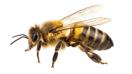 Detailed Close-up of a Honey Bee on White Background for Nature Studies