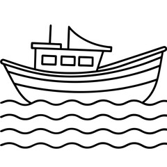 Minimal Boat on Rippled Water Line Art Vector