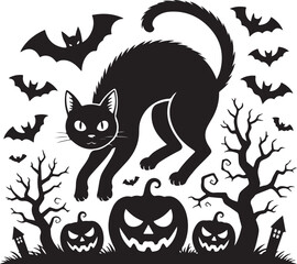 set of silhouettes of halloween