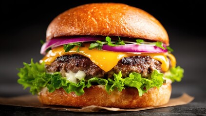 Close-up view of a delicious cheeseburger.