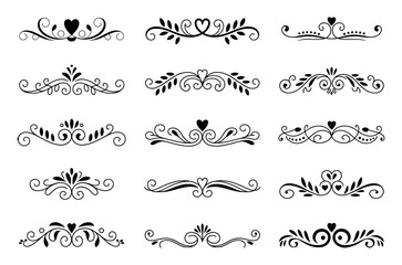 Obraz premium Black decorative floral heart ornaments and dividers vector