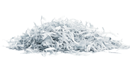 Pile of shredded paper strips in irregular shapes and sizes isolated on white background 