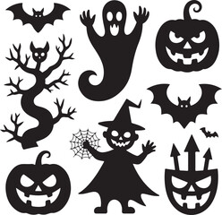 set of silhouettes of halloween
