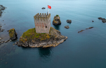 The historical Maiden's Castle near the shore in Pazar District of Rize Province