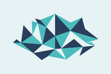 Abstract geometric shape with teal and dark blue triangles against a light blue background design art
