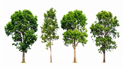 Four trees collection. Green plants with leaves, garden botanical, forest vector
