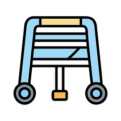 Mobility walker with four wheels and hand grips, symbolizing elder care, rehabilitation therapy, and walking assistance devices
