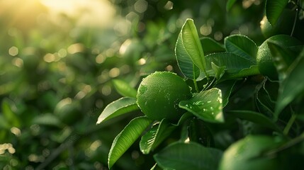 A photo of a lime tree with green limes